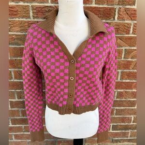 Collared checkard button down cardigan